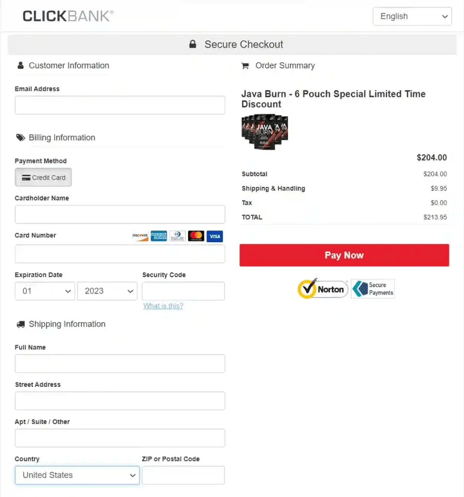 java-burn-checkout-page